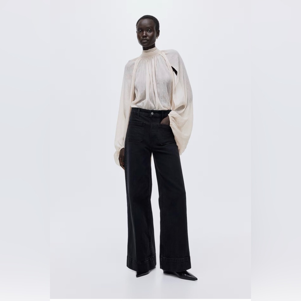 H&M Black High-Rise Wide Leg Jeans
